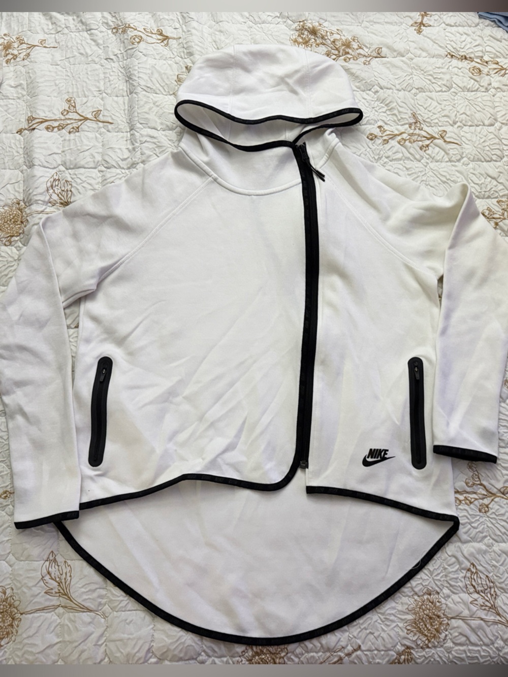 Nike White Hooded Zip-Up Jacket with Black Trim